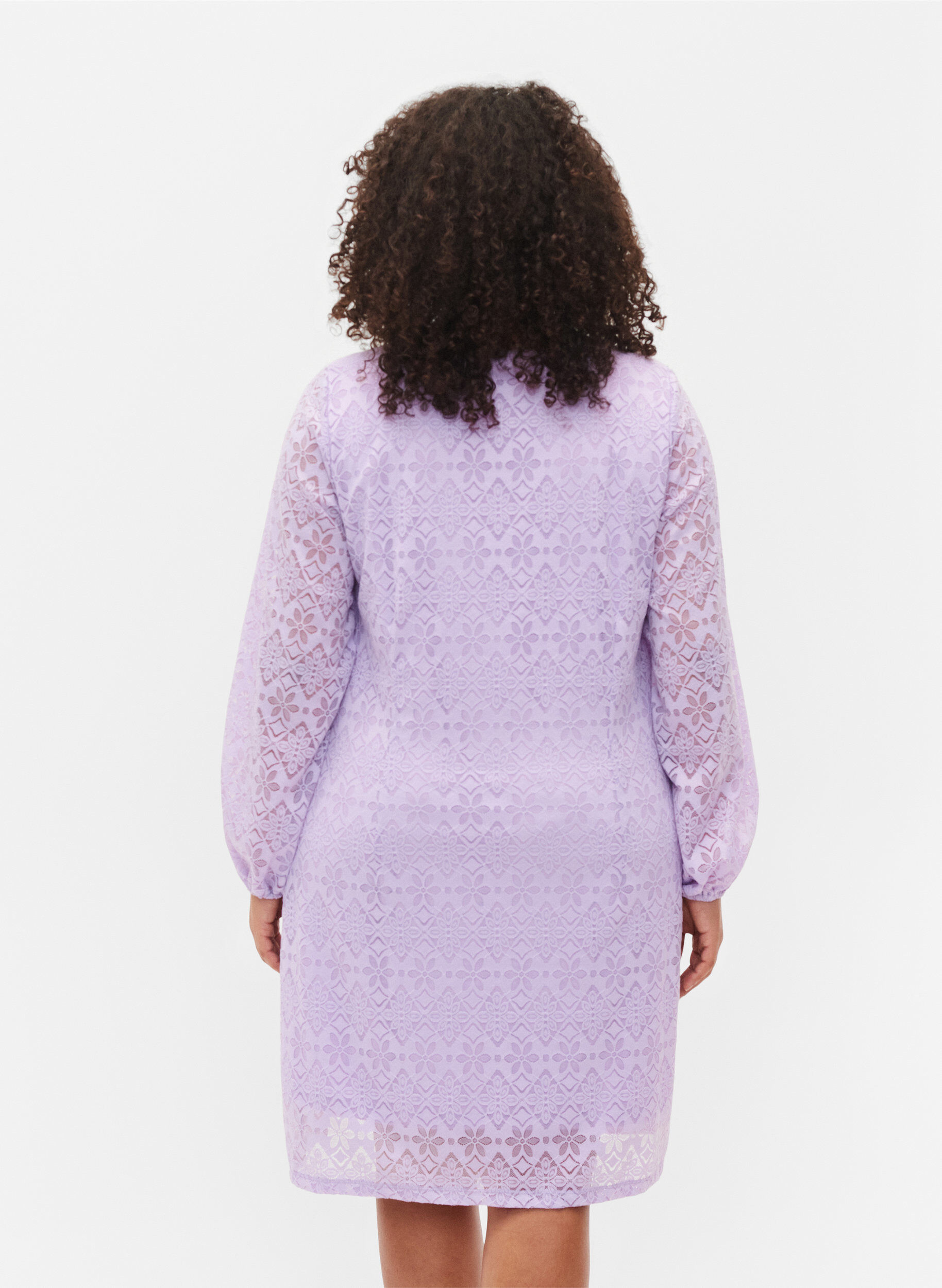 Zizzifashion Lace dress with v neck and long sleeves, Pastel Lilac, Model image number 1