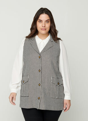 Checked cotton vest, Black Comb, Model image number 0