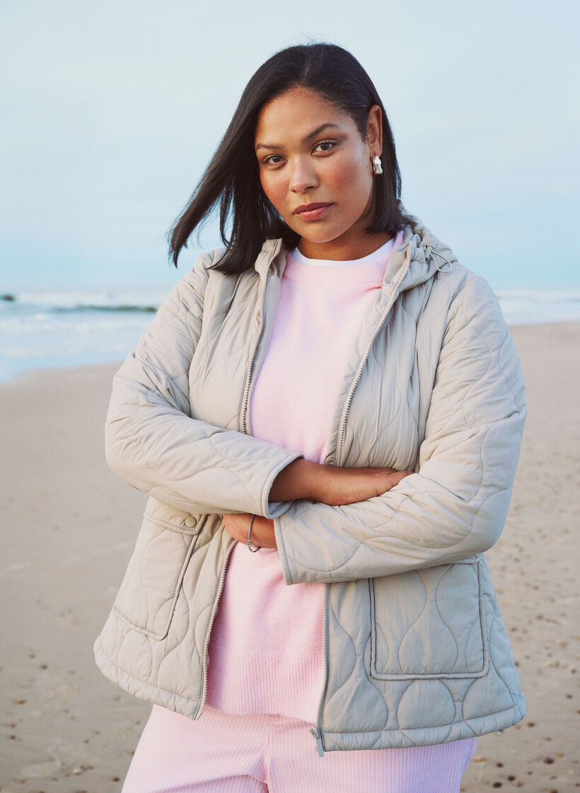 Quilted jacket with a hood and pockets, Beige, Image image number 0