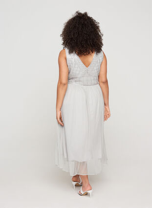 Midi dress with sequins and v-neck, LIGHT GREY, Model image number 1