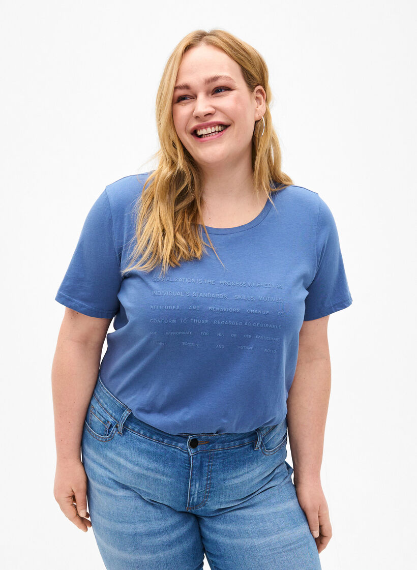 T-shirt with text motif, Moonlight B. W.Navy, Model image number 0