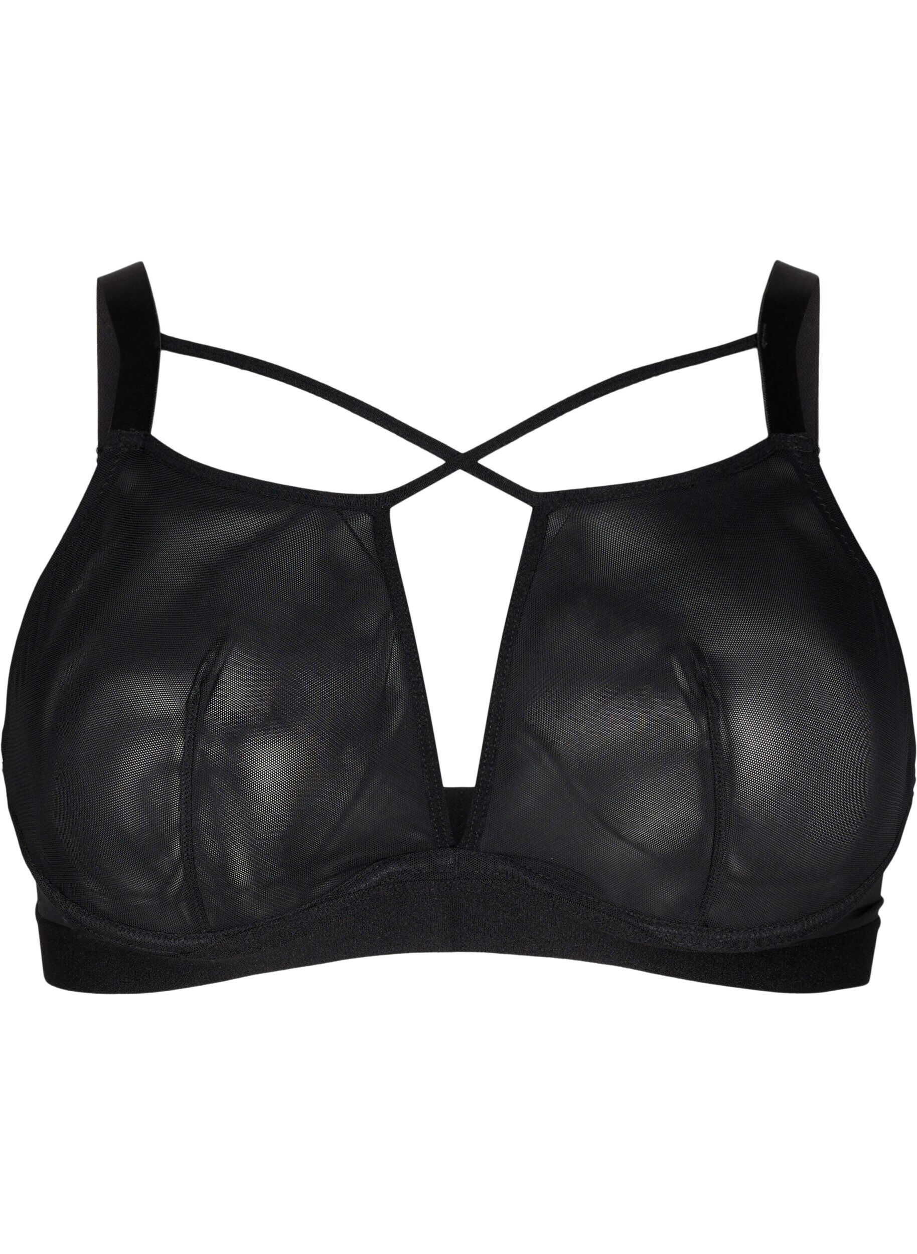 Zizzifashion Mesh bra with string details, Black, Packshot image number 0