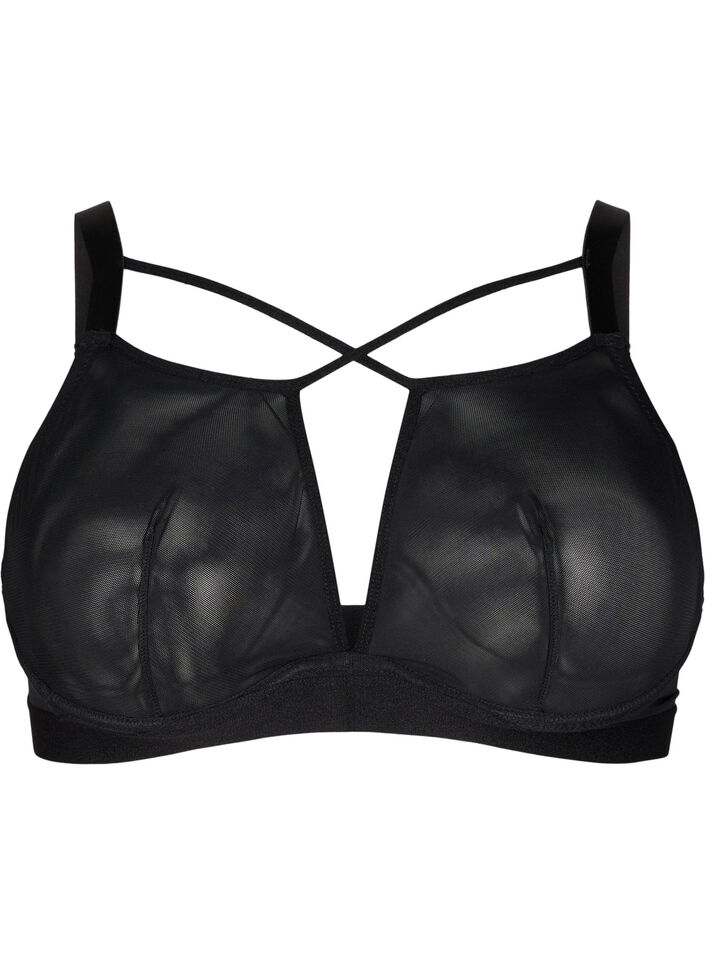 Mesh bra with string details, Black, Packshot image number 0