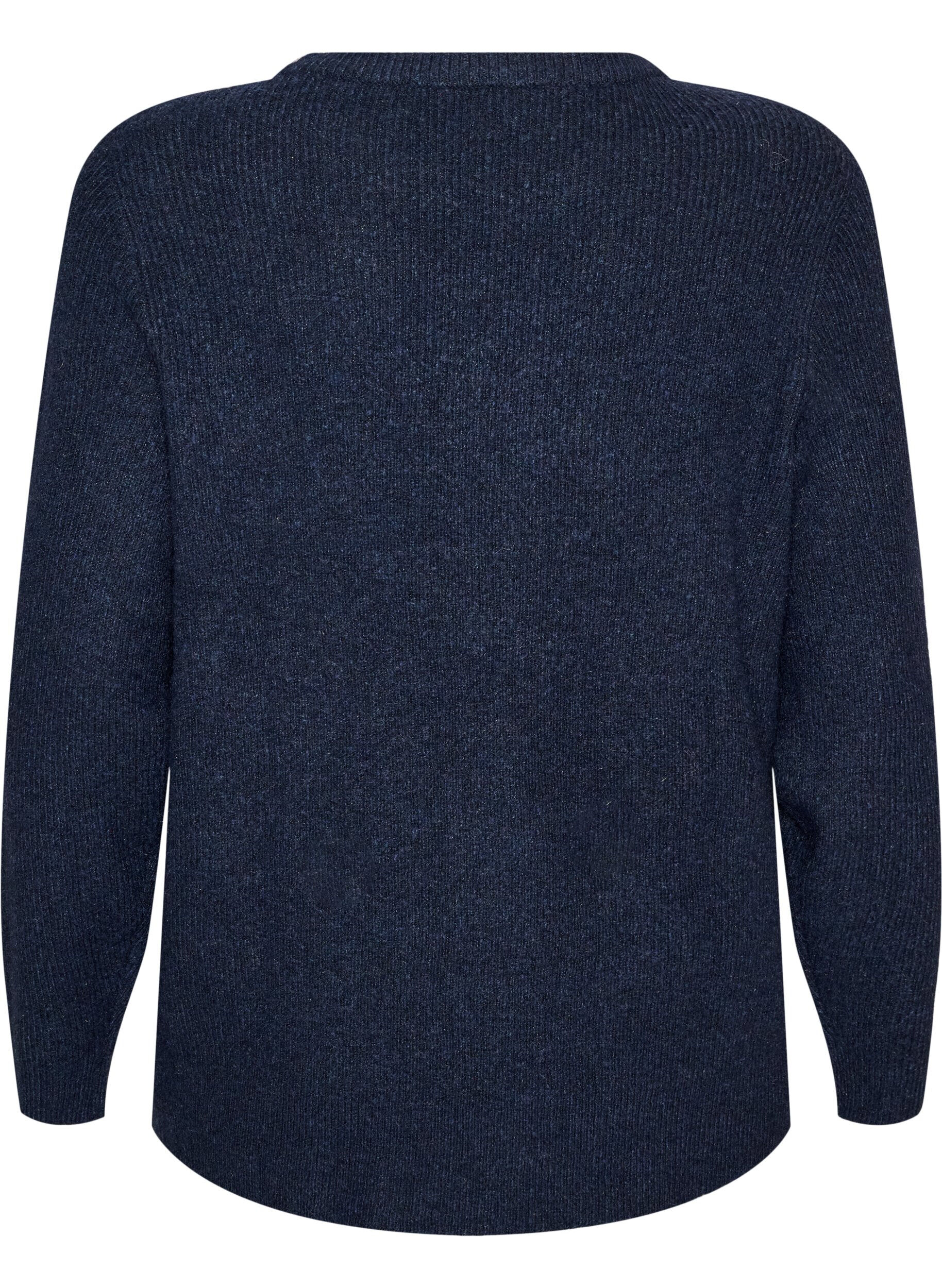 ZizzifashionMelange knit blouse with round neck, Blue, Packshot image number 1
