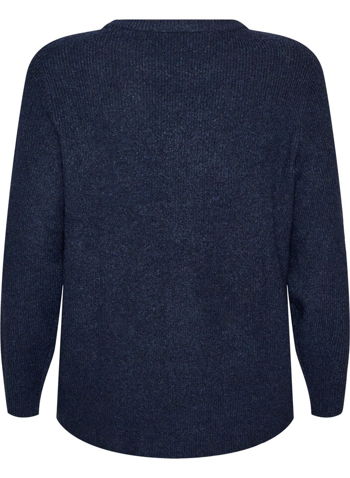 Melange knit blouse with round neck, Blue, Packshot image number 1