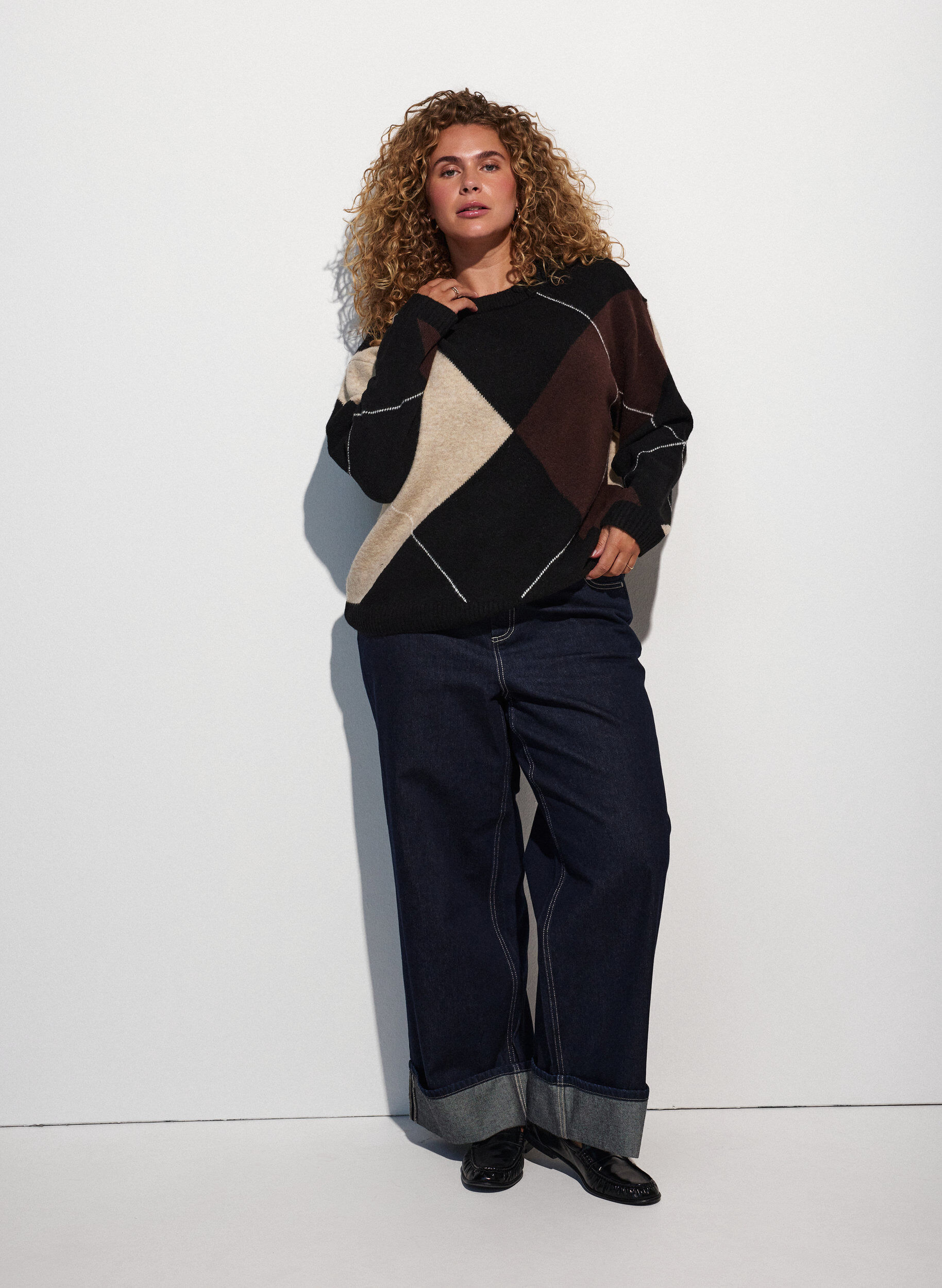 ZizzifashionKnit with harlequin pattern, Black, Model image number 1