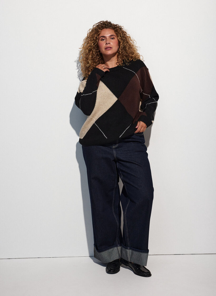 Knit with harlequin pattern, Black, Model image number 1