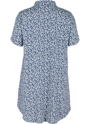 Short-sleeved viscose tunic with buttons, Petit Blue Flower, Packshot image number 1