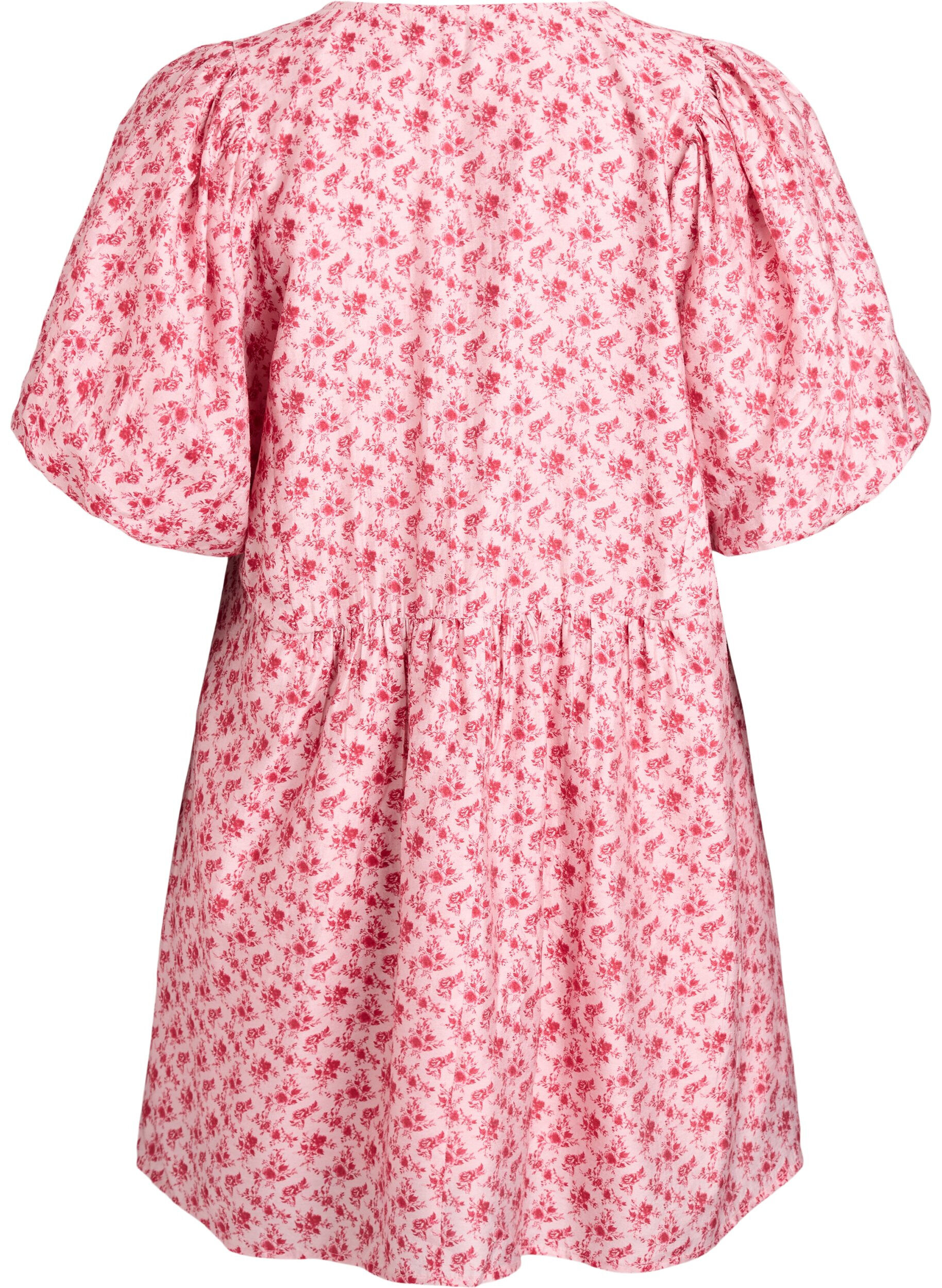 Zizzifashion Short viscose dress with an empire line and balloon sleeves, Red, Packshot image number 1