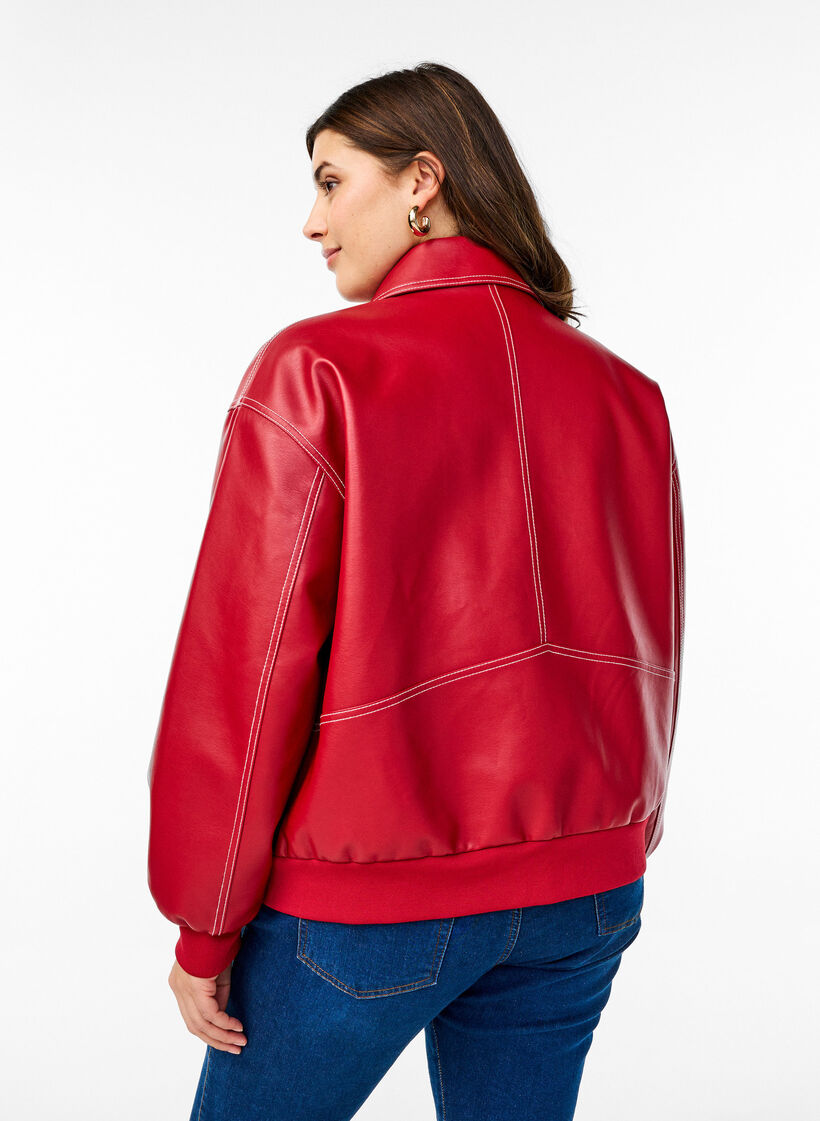 Faux leather bomber jacket, Rhythmic Red, Model image number 1