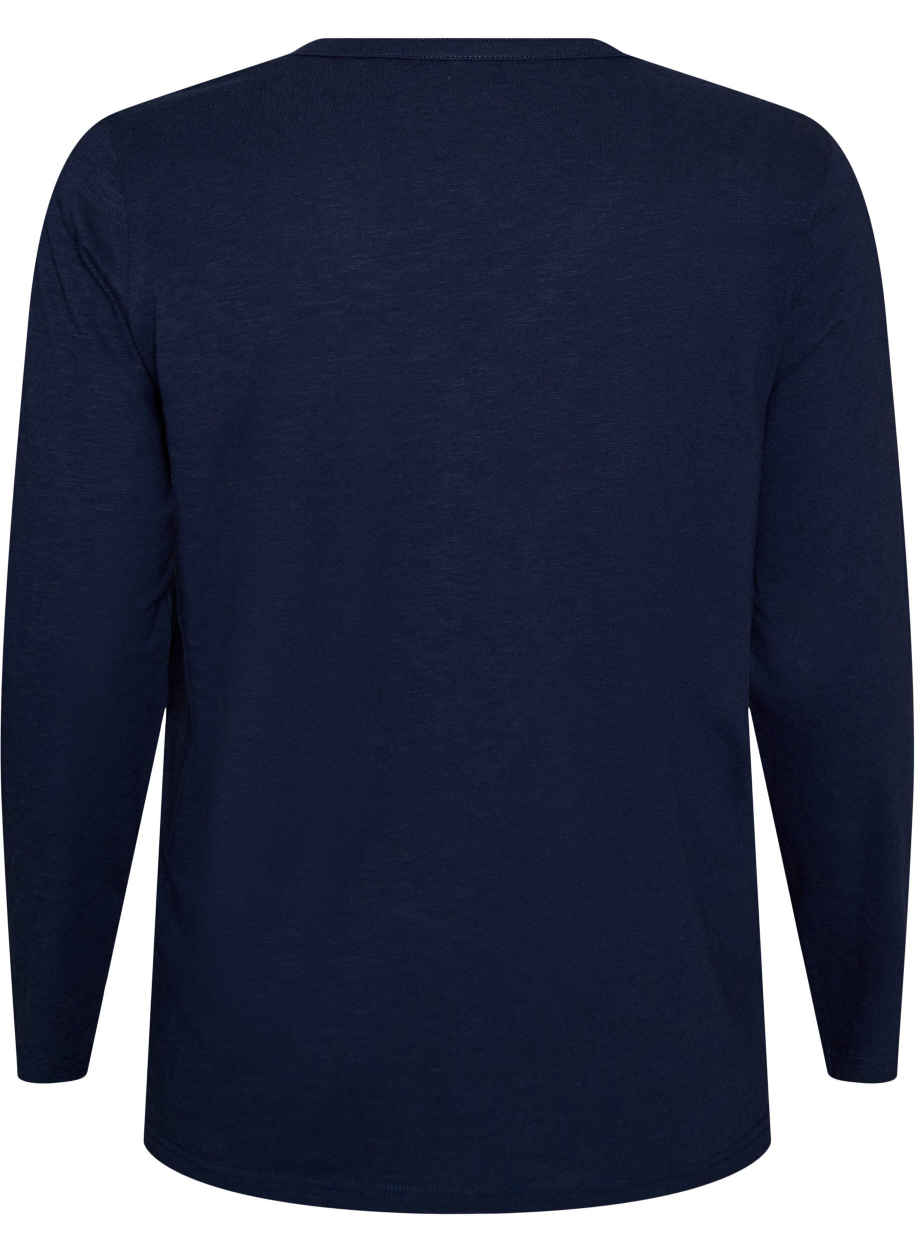 ZizzifashionLong-sleeved t-shirt with V-neck and buttons, Blue, Packshot image number 1