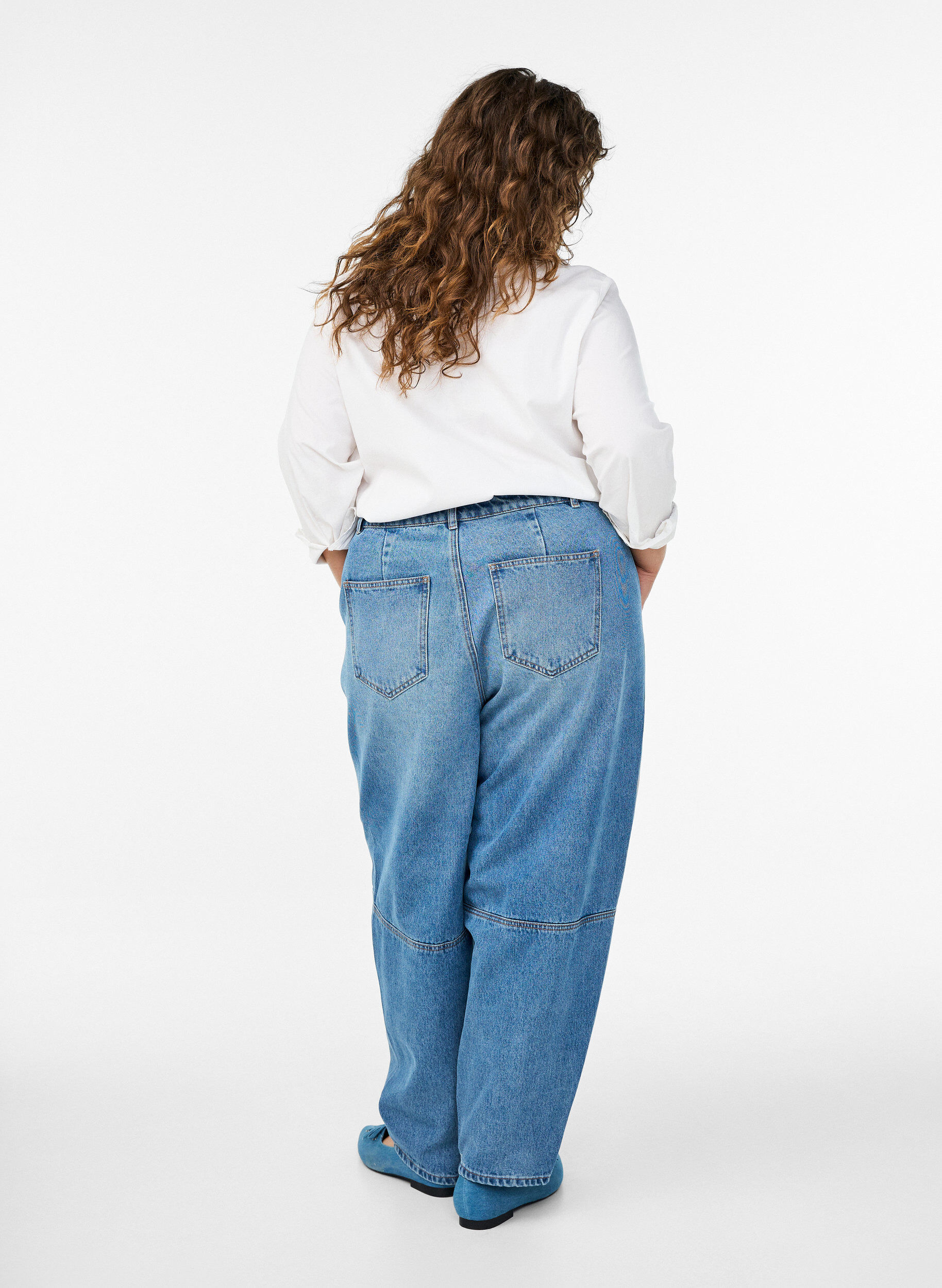 ZizzifashionHigh-waisted barrel jeans, Blue, Model image number 1