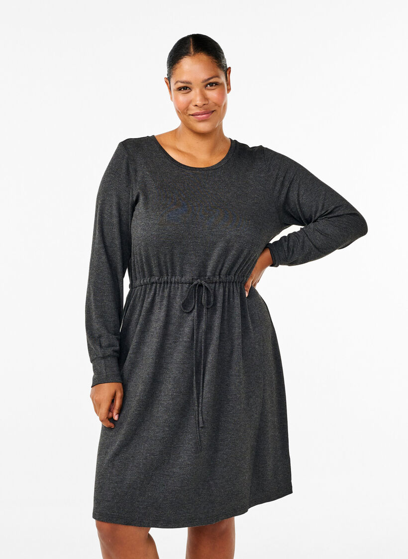 Knee-length jersey dress with ties, Dark Grey Melange, Model image number 0