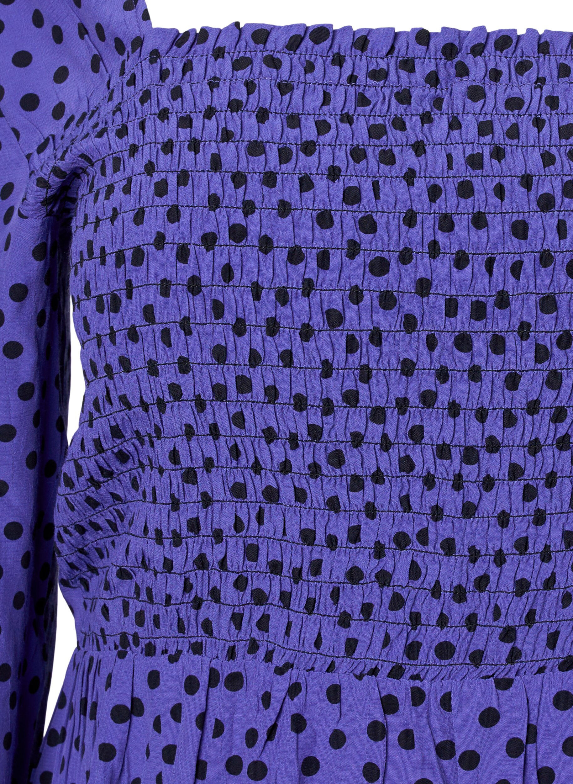 Zizzifashion Dotted viscose blouse with smock, R.Blue w. Black Dot, Packshot image number 2