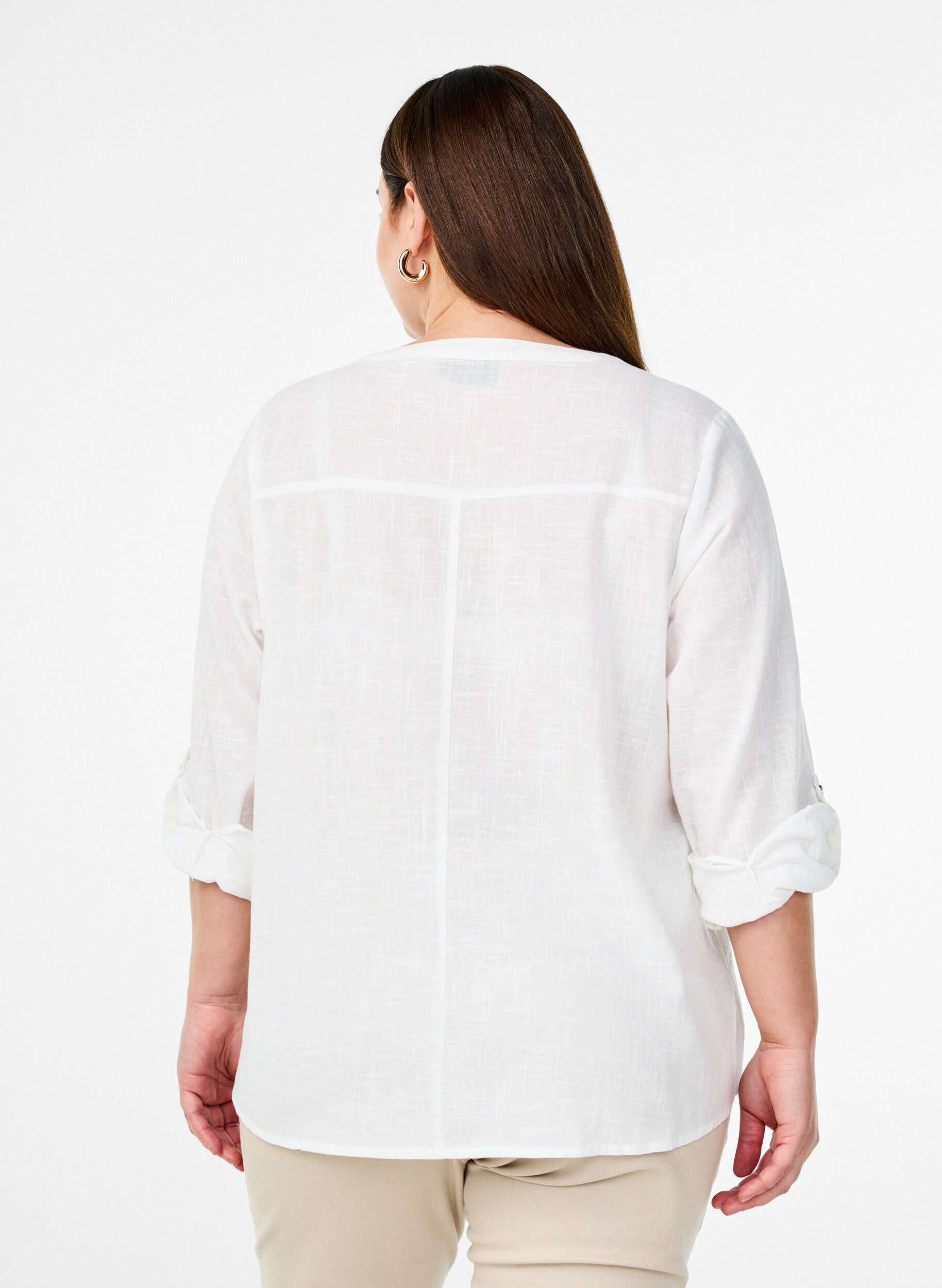 Zizzifashion Cotton shirt blouse with a v-neck, White, Model image number 2