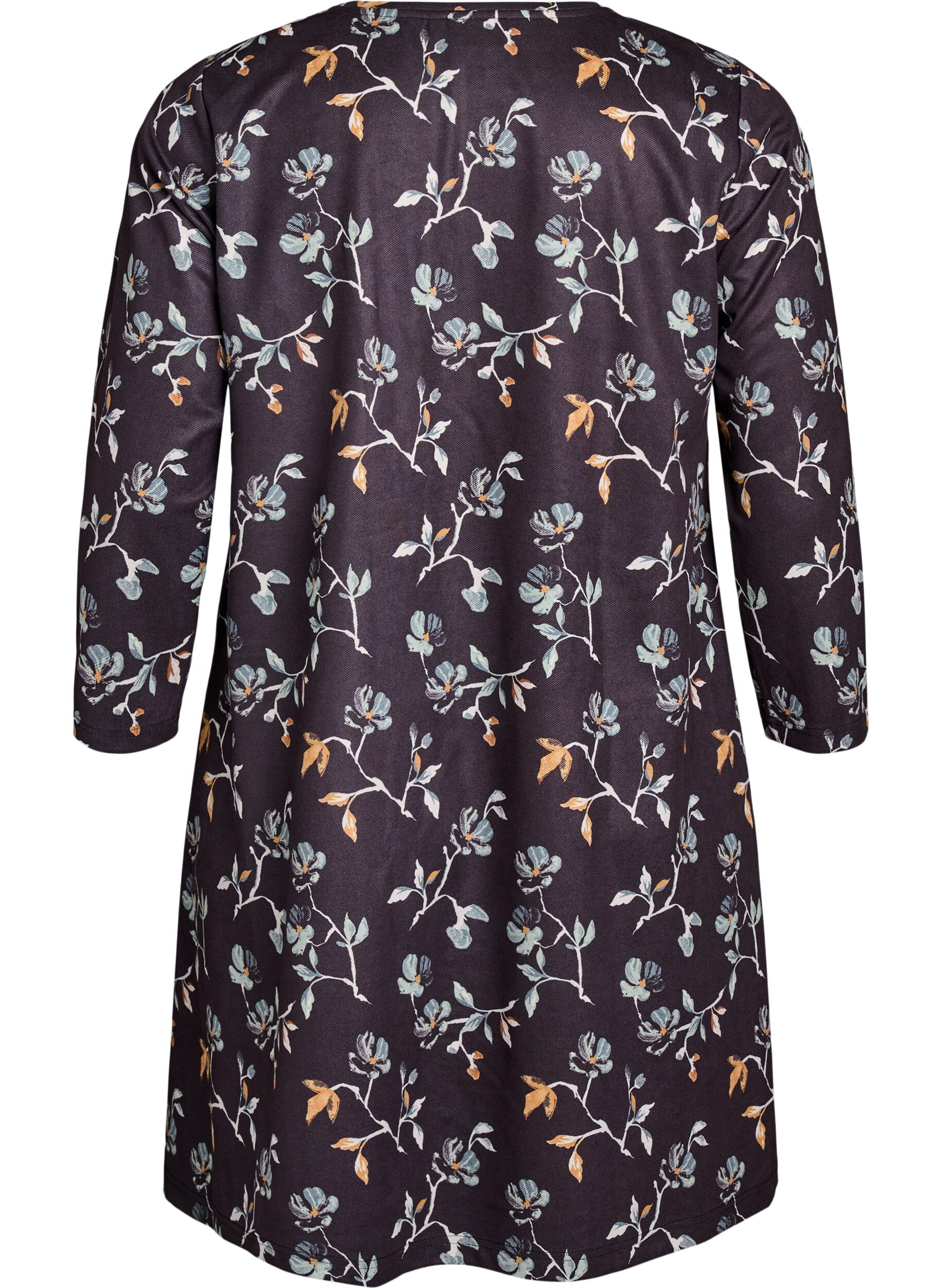 Zizzifashion FLASH - Short A-line dress with 7/8 sleeves, Black, Packshot image number 1