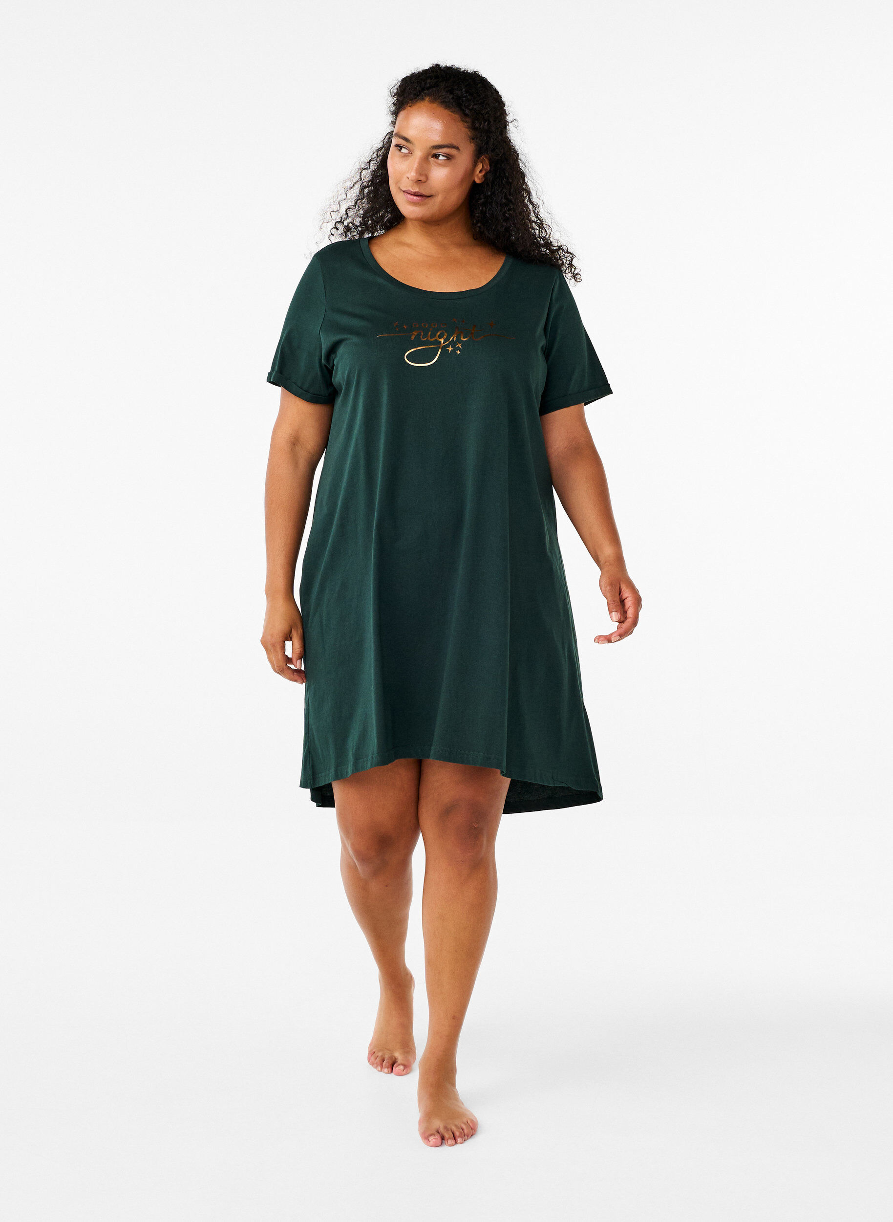 Zizzifashion Short-sleeved nightgown in organic cotton, Green, Model image number 1
