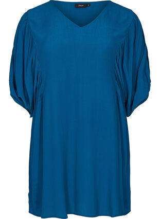 Viscose tunic with decorative 3/4 sleeves, Moroccan Blue, Packshot image number 0
