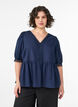Blouse in textured cotton with crochet details, Blue, Model image number 0