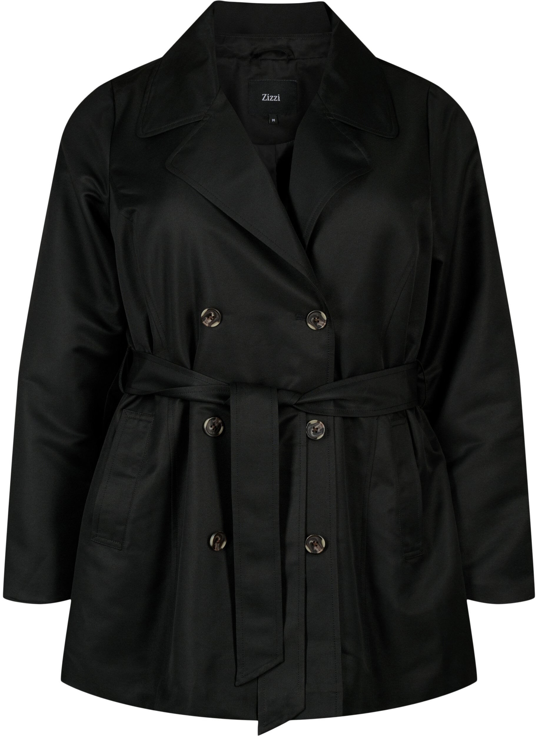 Short trench coat with belt