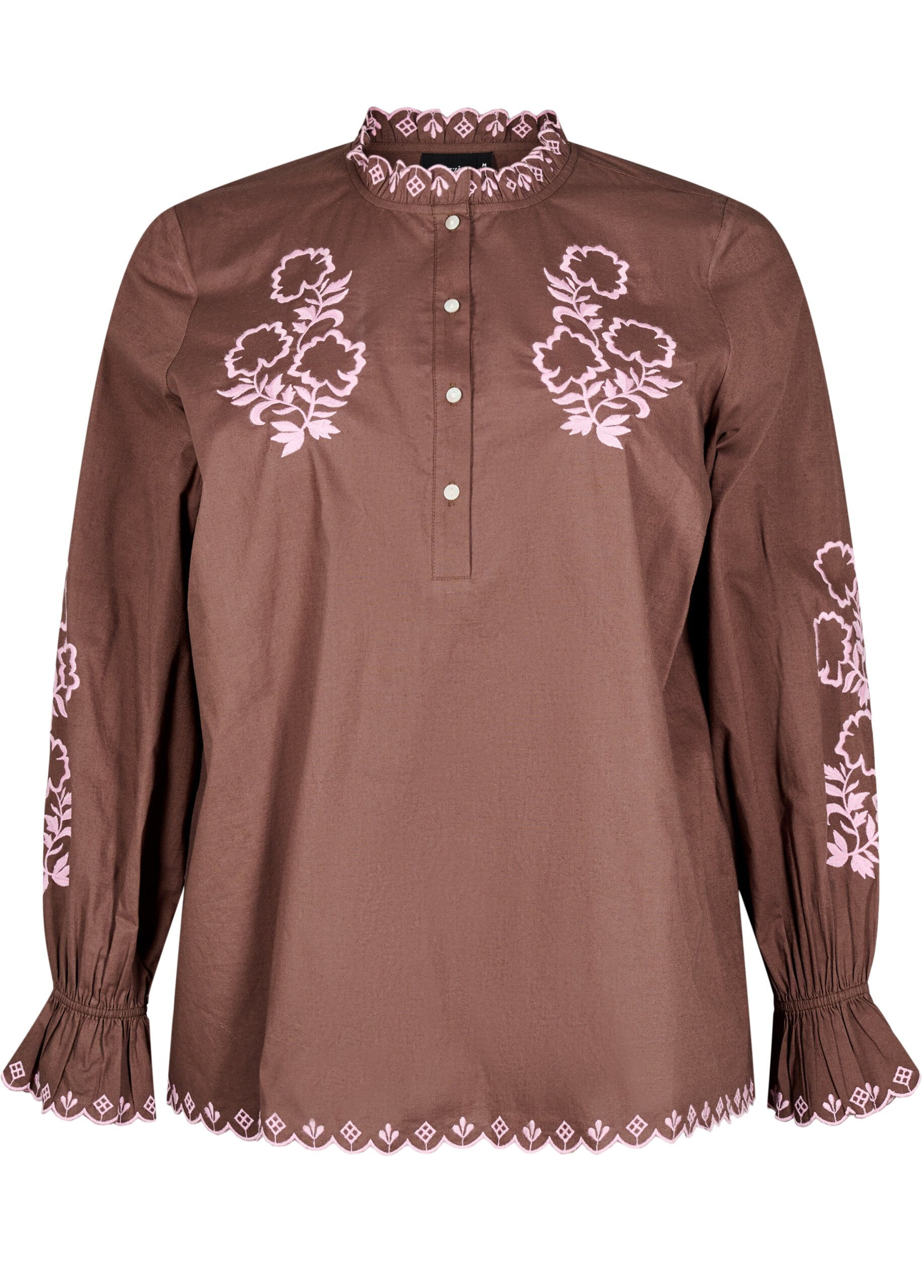 Blouse with embroidery and ruffle details