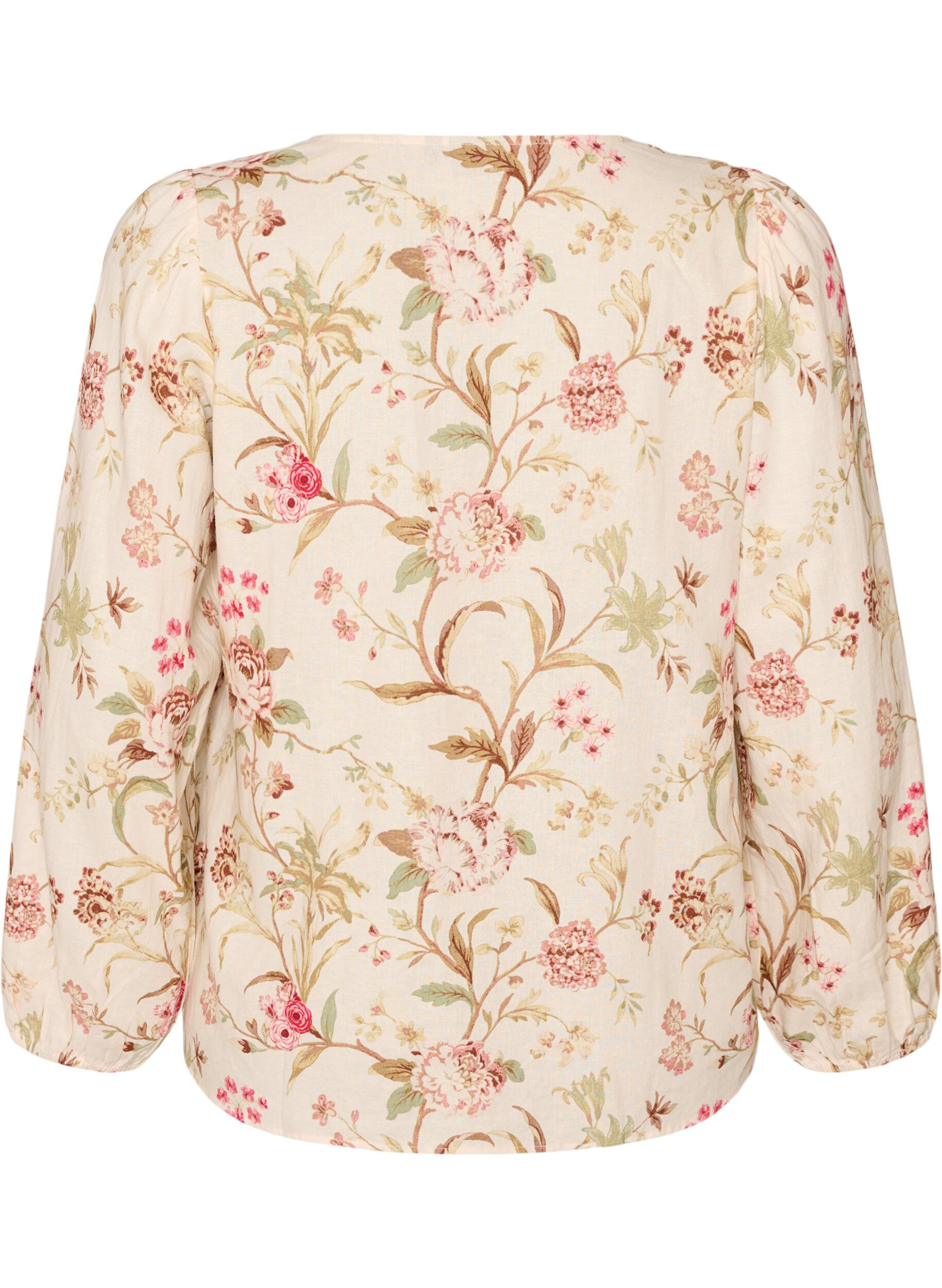 ZizzifashionFloral blouse in linen and viscose with long sleeves, Vanilla, Packshot image number 1