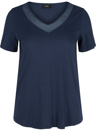 Short-sleeved T-shirt with V-neck and mesh, Navy Blazer, Packshot image number 0