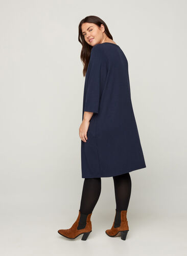 Dress with a V-neck and 3/4 length sleeves, Navy Blazer, Model image number 1