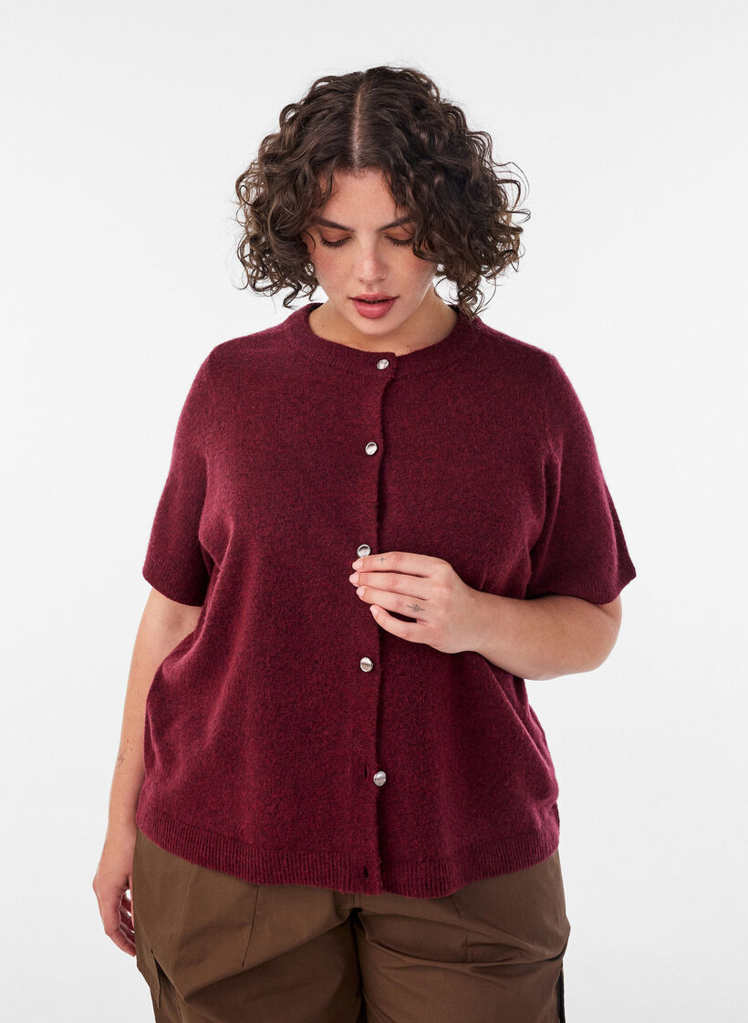 Knit cardigan with short sleeves, Red, Model image number 0