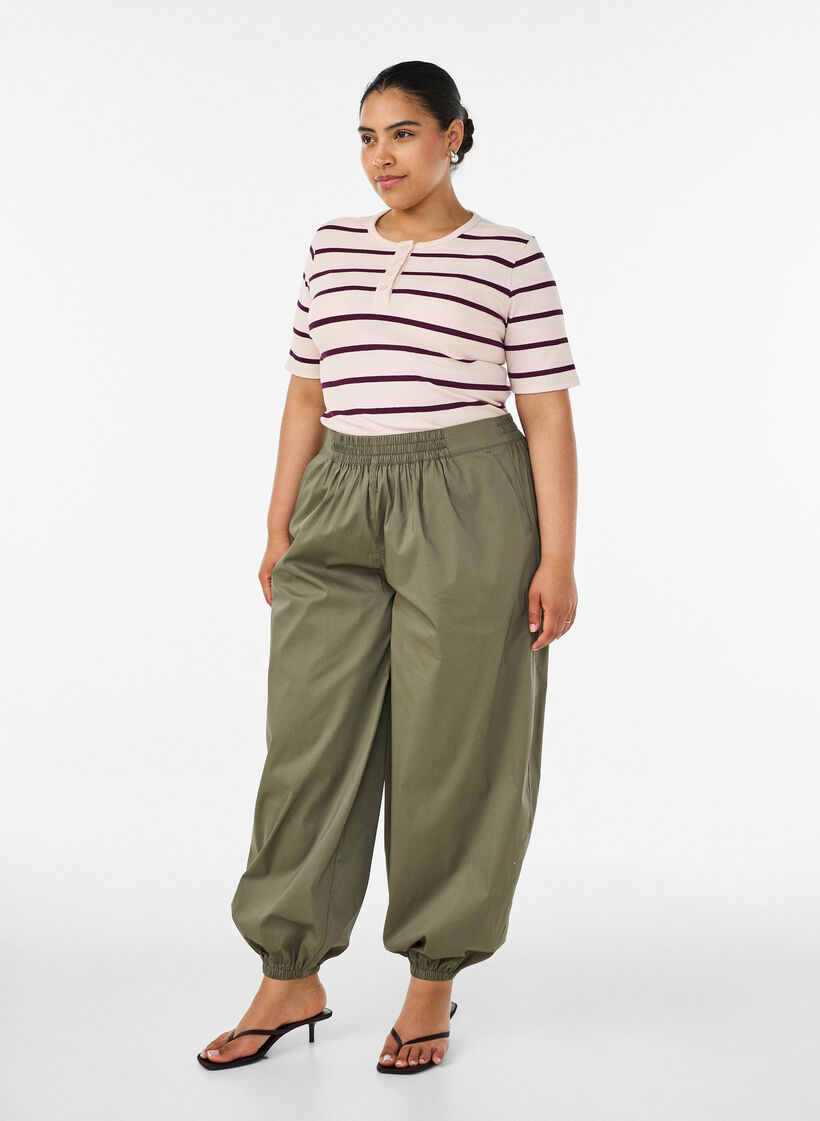 Rib T-shirt with stripes and button detail, Purple, Model image number 1