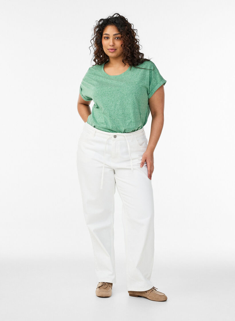 Melange t-shirt with short sleeves, Green, Model image number 1