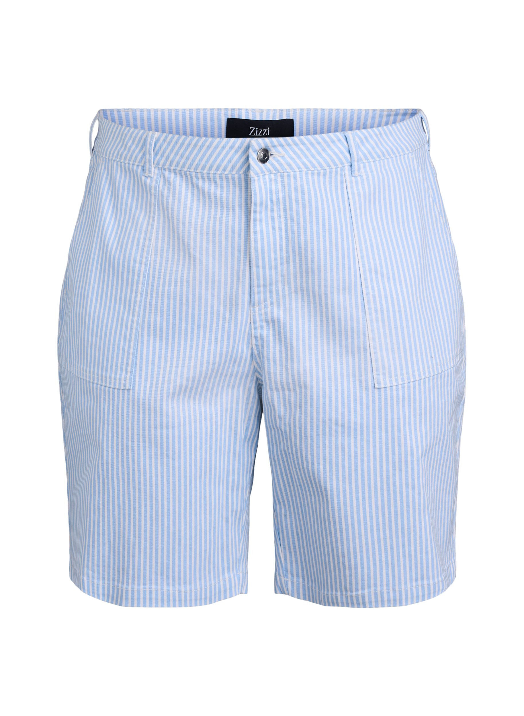 Zizzifashion Striped Bermuda shorts with high waist, Light Blue, Packshot image number 0