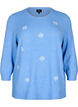 Knitted blouse with flowers and 3/4 sleeves, Della R. Blue Mel., Packshot image number 0