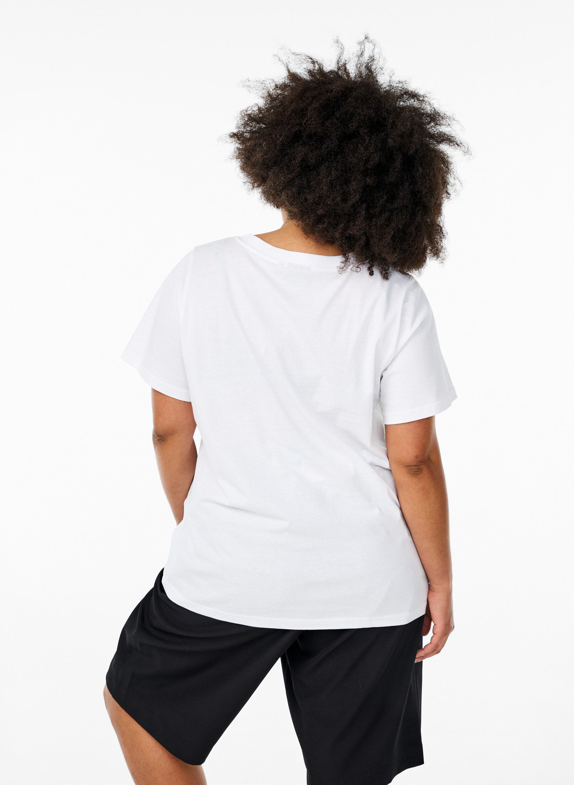 Zizzifashion Basic cotton T-shirt with a V-neck, White, Model image number 2