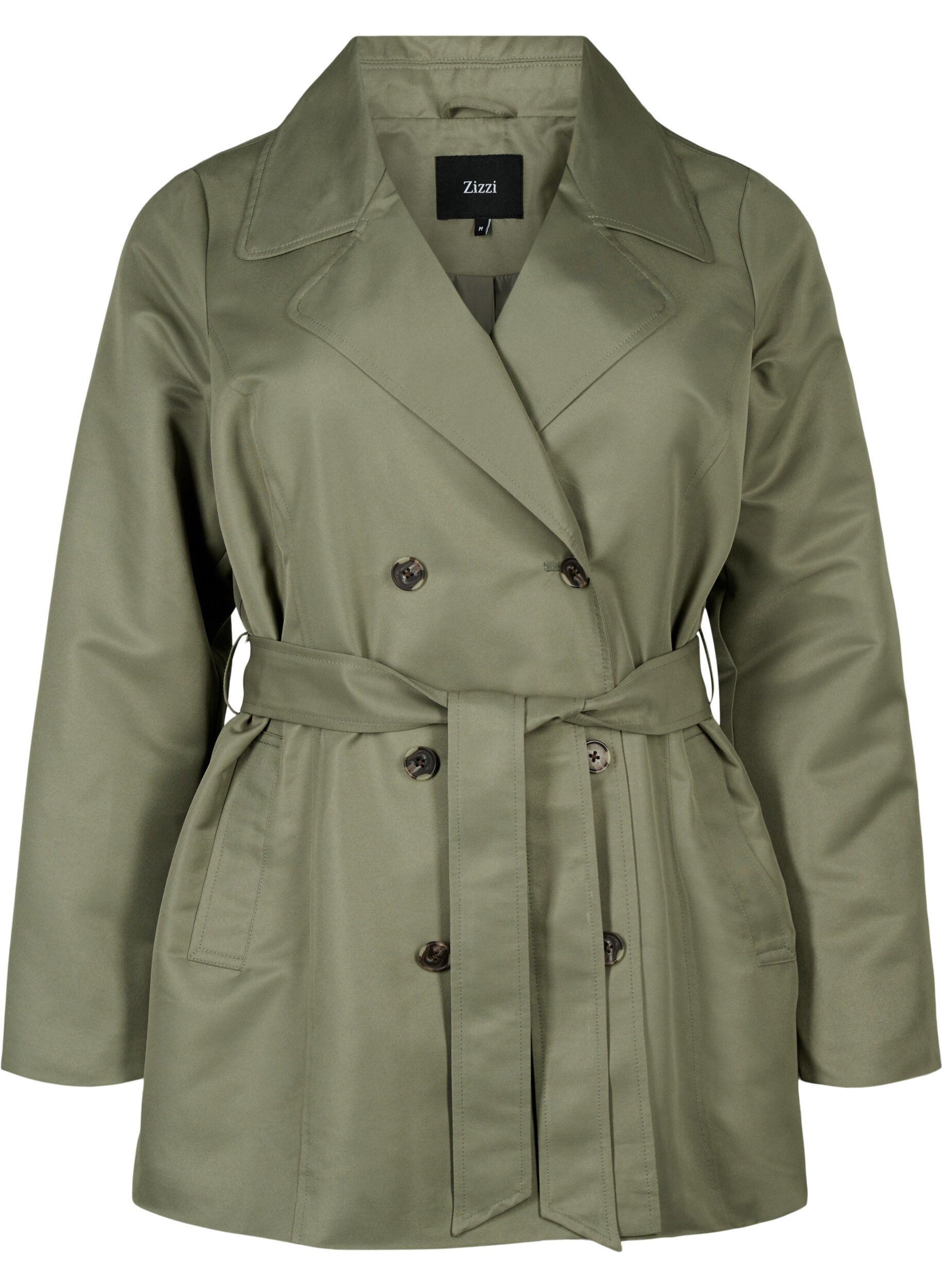 Short trench coat with belt
