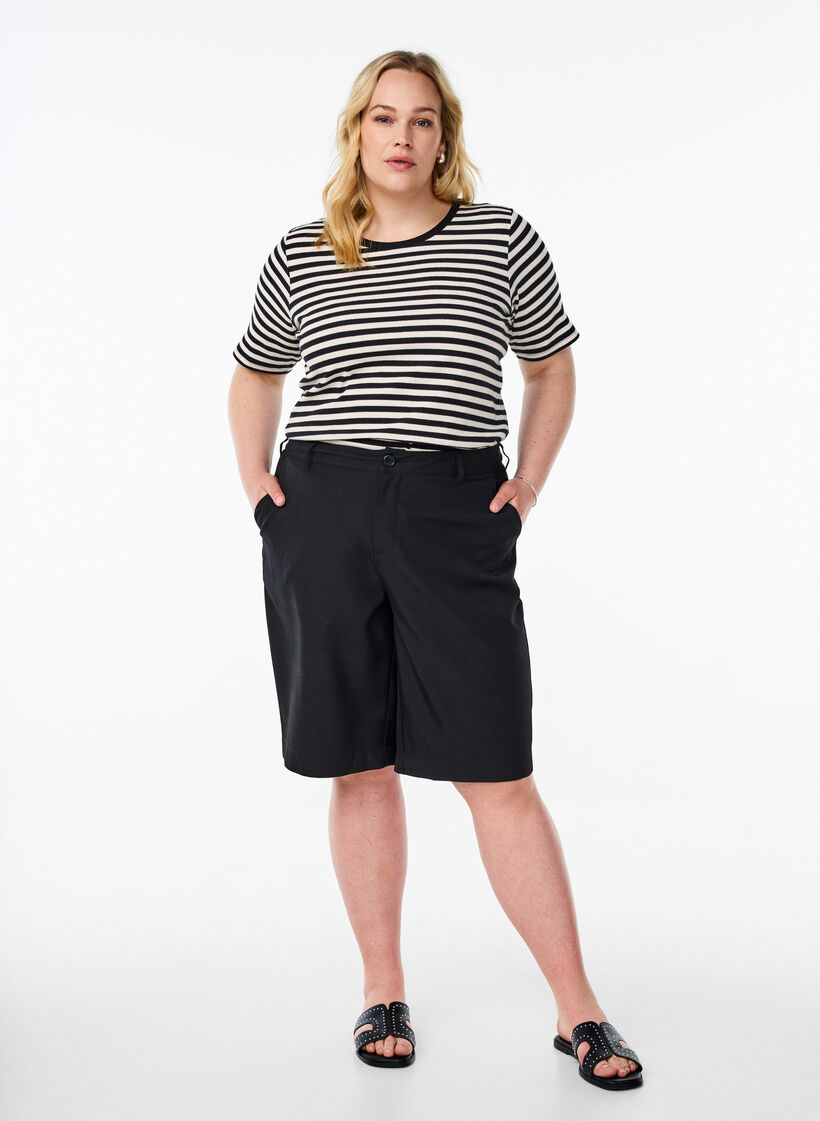 Striped T-shirt with ribbed texture, Black, Model image number 1