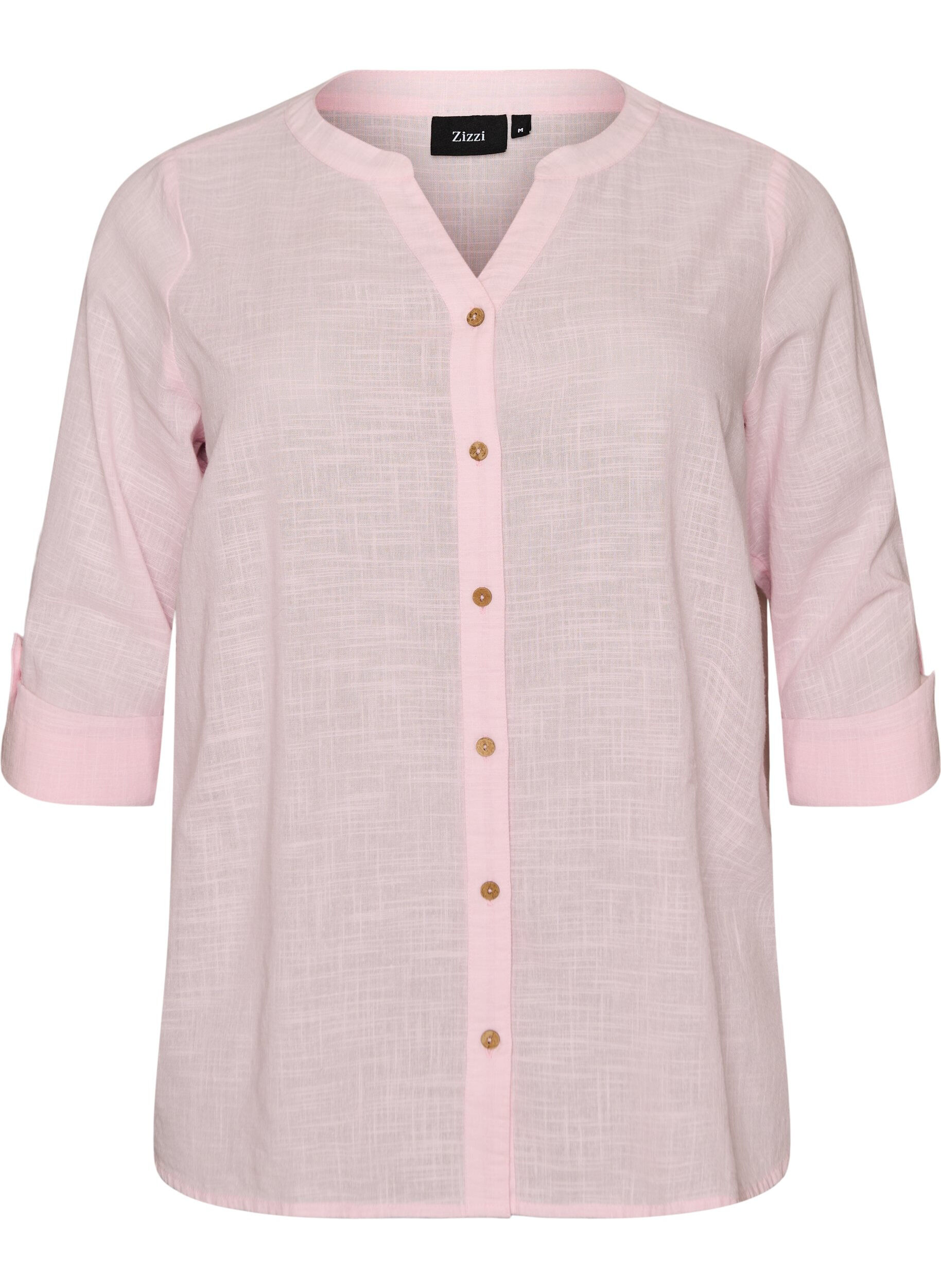 ZizzifashionCotton shirt blouse with a v-neck, Rose, Packshot image number 0
