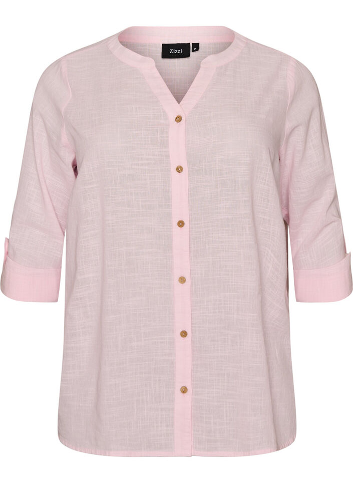 Cotton shirt blouse with a v-neck, Rose, Packshot image number 0