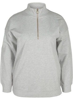 Mottled sweatshirt with zip, Light Grey Melange, Packshot image number 0