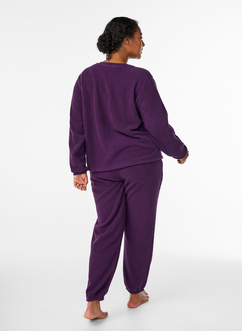 High-waisted teddy fleece trousers, Purple, Model image number 1