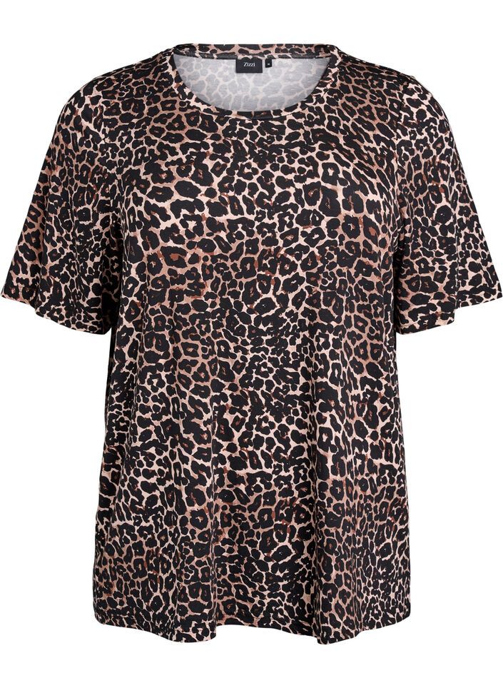 T-shirt with TENCEL™ Lyocell and leopard print, Brown, Packshot image number 0