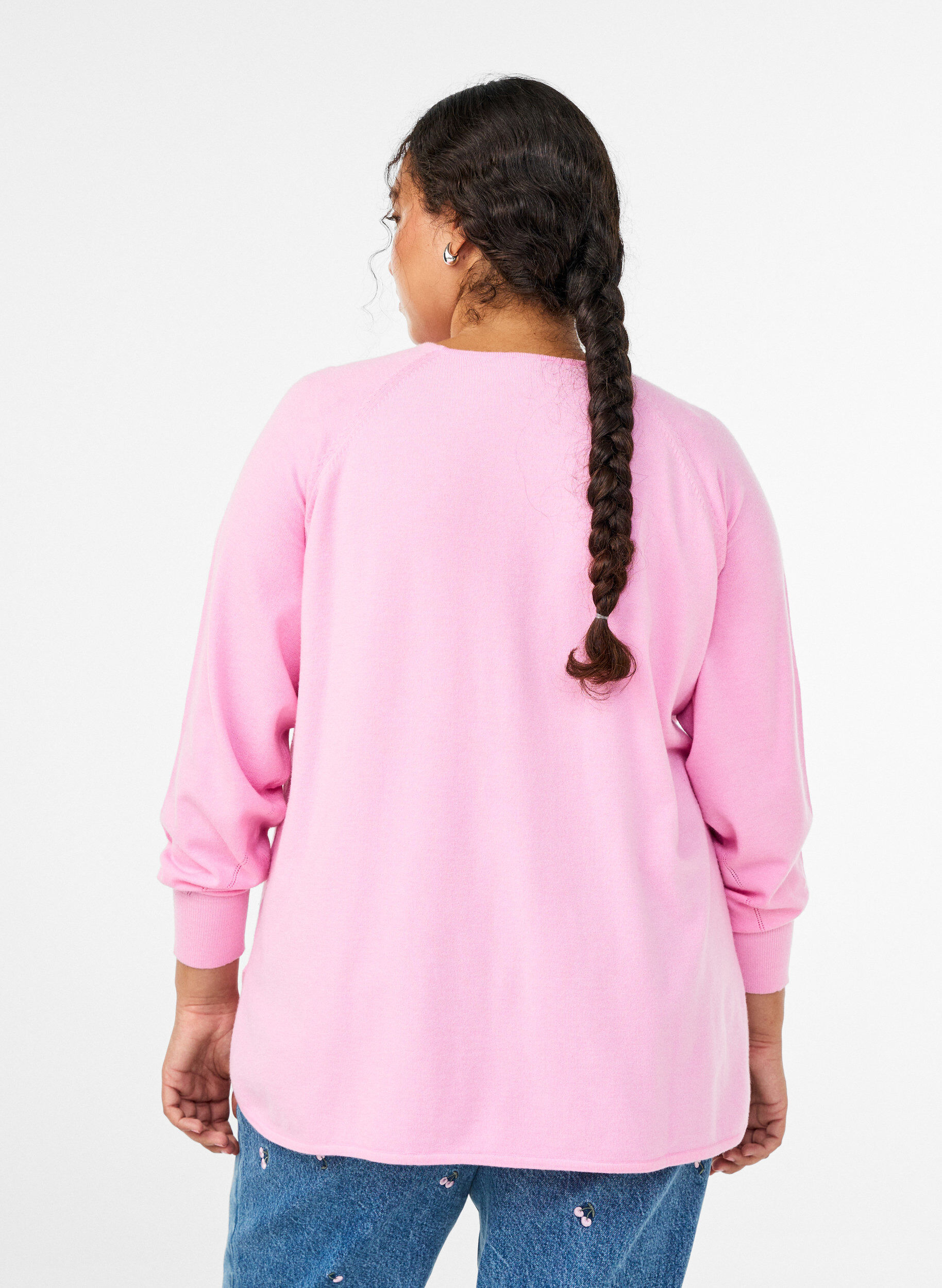 Zizzifashion Knit blouse with round neck and knitted pattern, Pink, Model image number 2