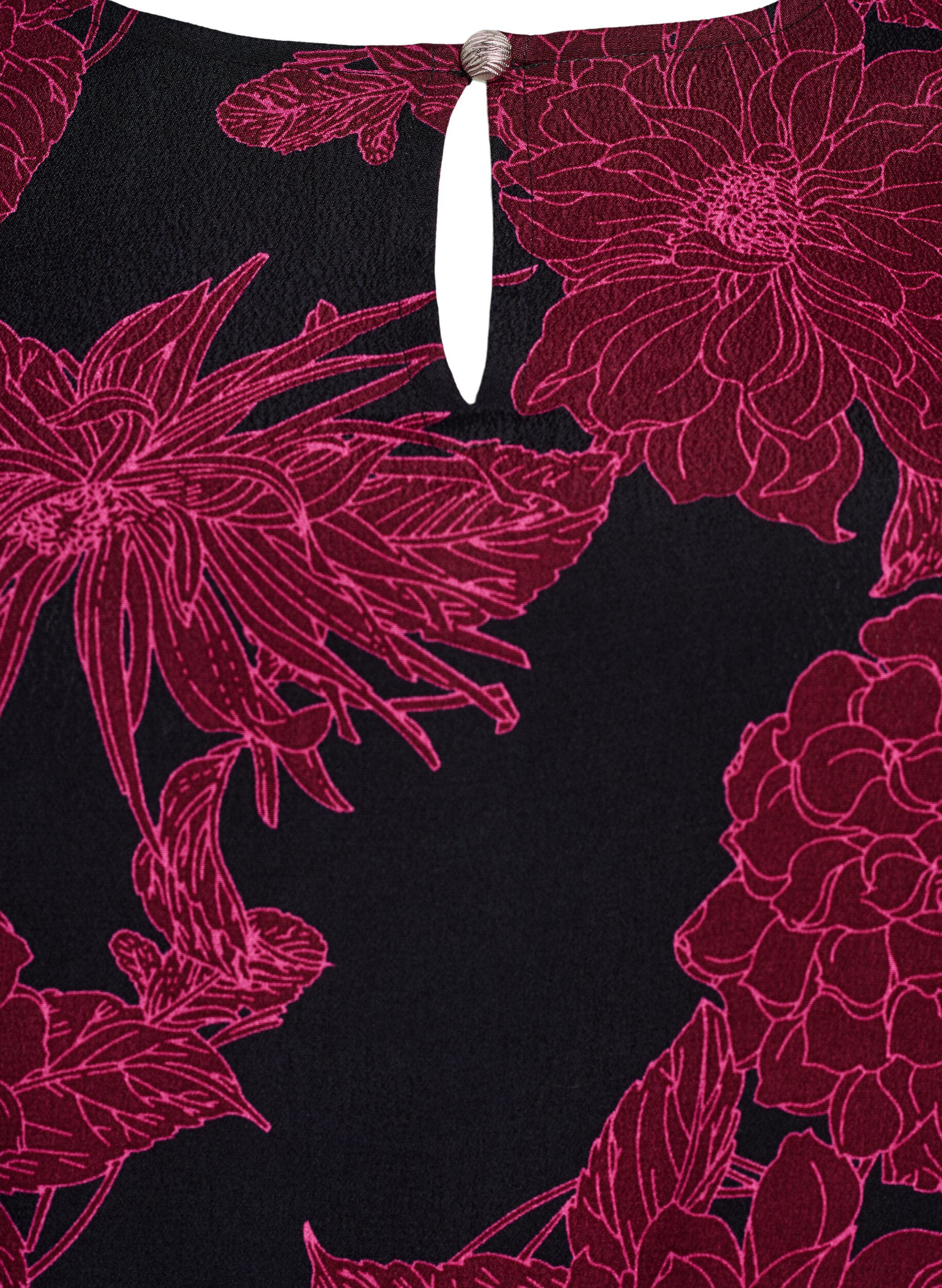 Zizzifashion Viscose blouse with flower print and smocking, Dark Bordeaux, Packshot image number 2