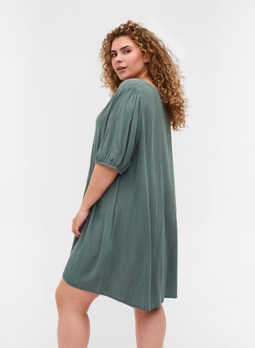Viscose tunic with V-neck and buttons, Balsam Green, Model image number 1