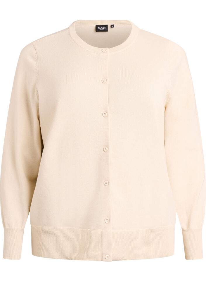 Fine-knit cardigan with round neck, Beige, Packshot image number 0