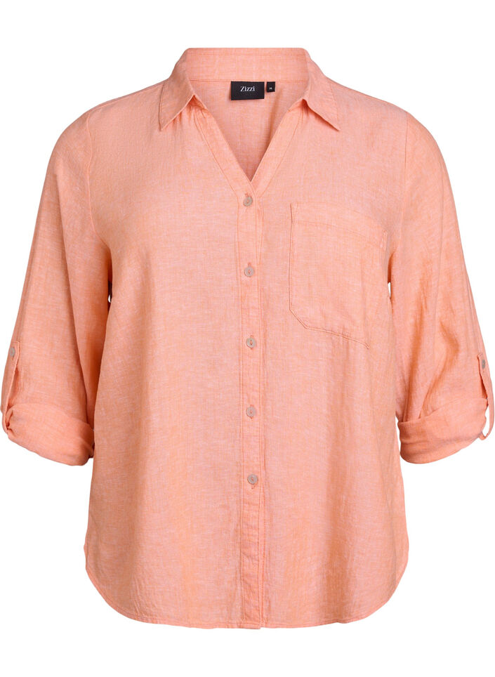 Shirt in linen and viscose with 3/4 sleeves, Coral, Packshot image number 0
