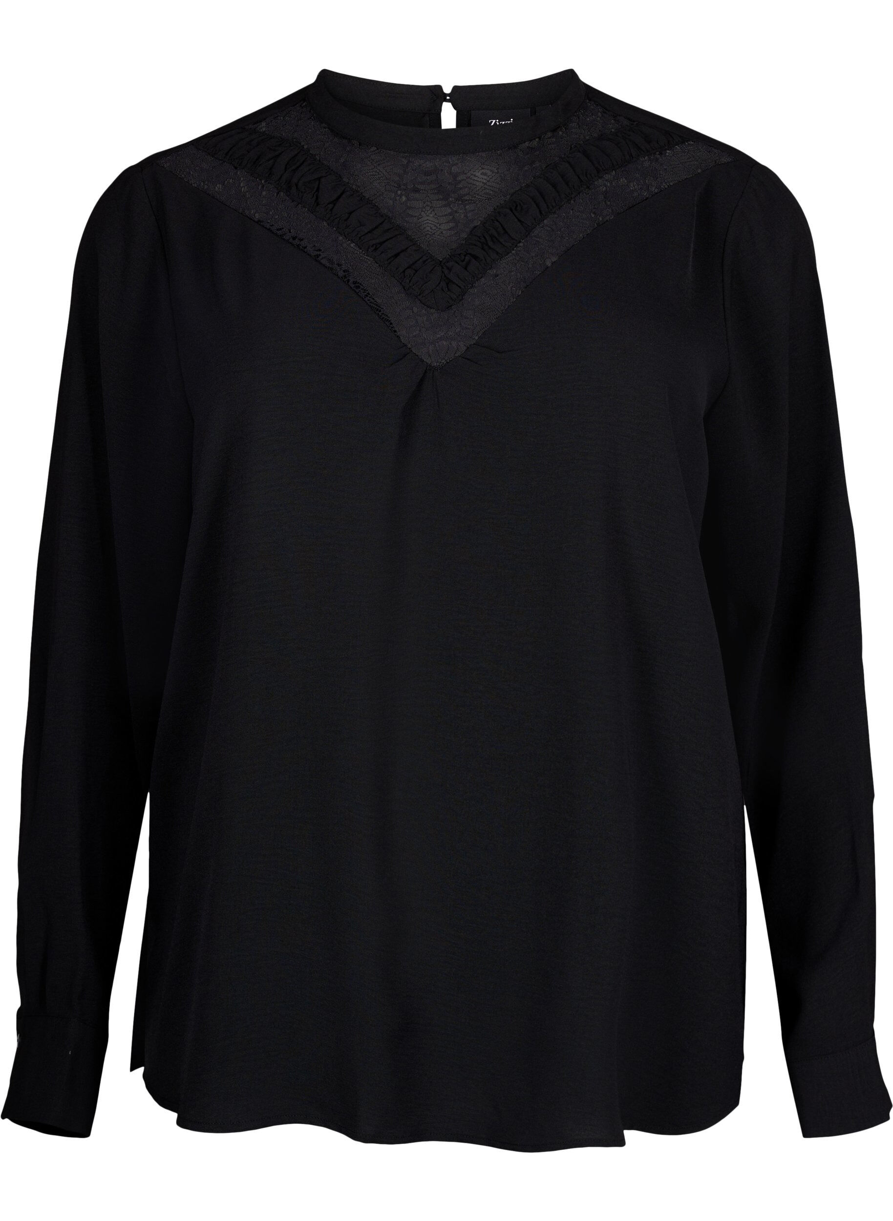 Zizzifashion Blouse with lace detail, Black, Packshot image number 0