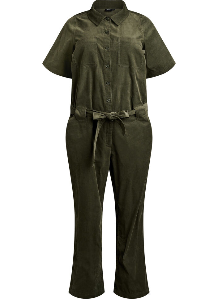 Corduroy jumpsuit with straight legs, Green, Packshot image number 0