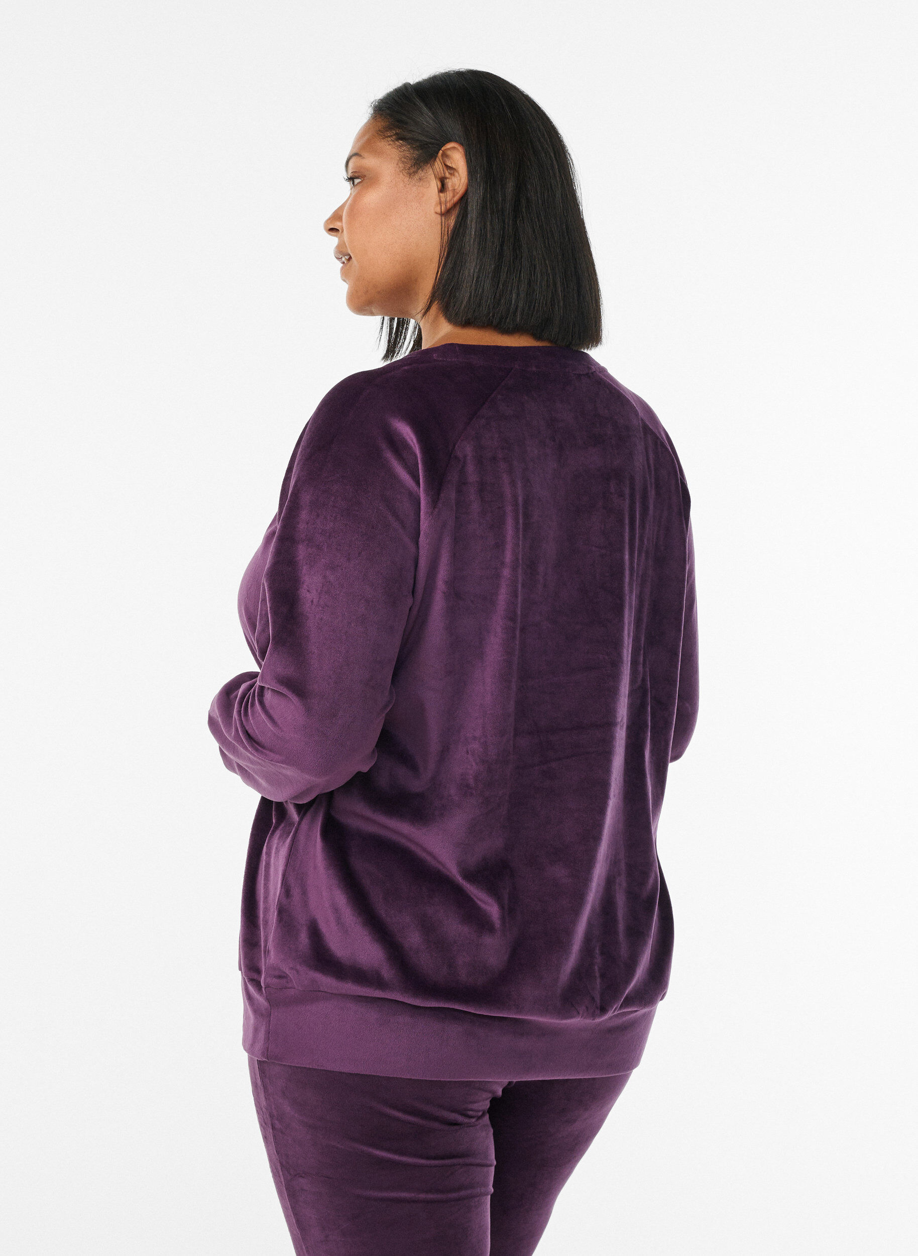 Zizzifashion Velour blouse with raglan sleeves, Purple, Model image number 2