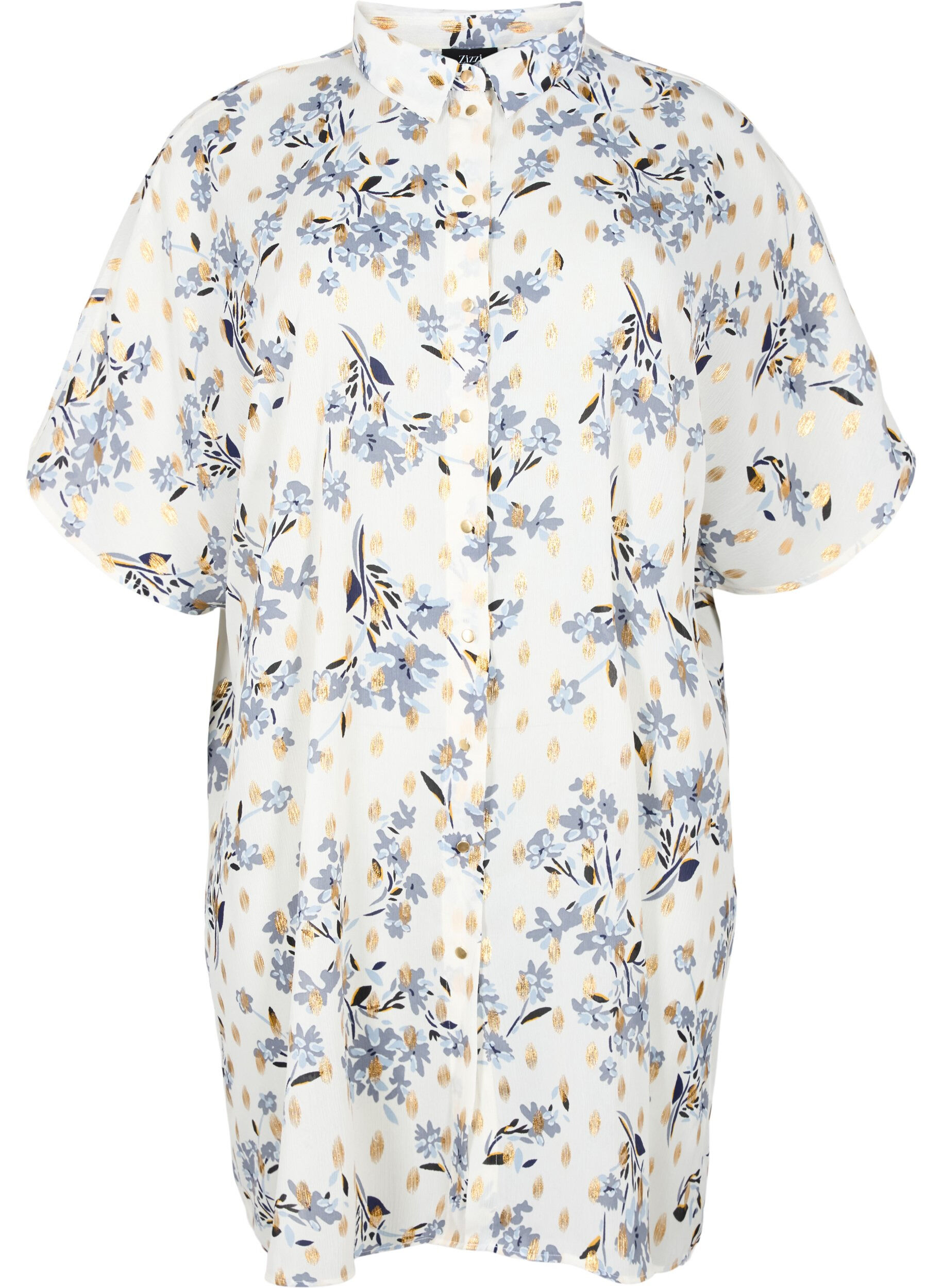 Zizzifashion Long shirt with floral print, White Flower/Gold, Packshot image number 0